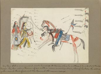 Unknown (Kiowa artist)  Two Kiowas, 1880  pencil and crayon on paper  7 1/16 x 9 15/16 in.  53.7.1 
