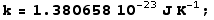 k = 1.38066 10^(-23) J K^(-1) ;