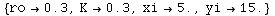 {ro→0.3, K→0.3, xi→5., yi→15.}