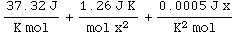 (37.32 J)/(K mol) + (1.26 J K)/(mol x^2) + (0.0005 J x)/(K^2 mol)